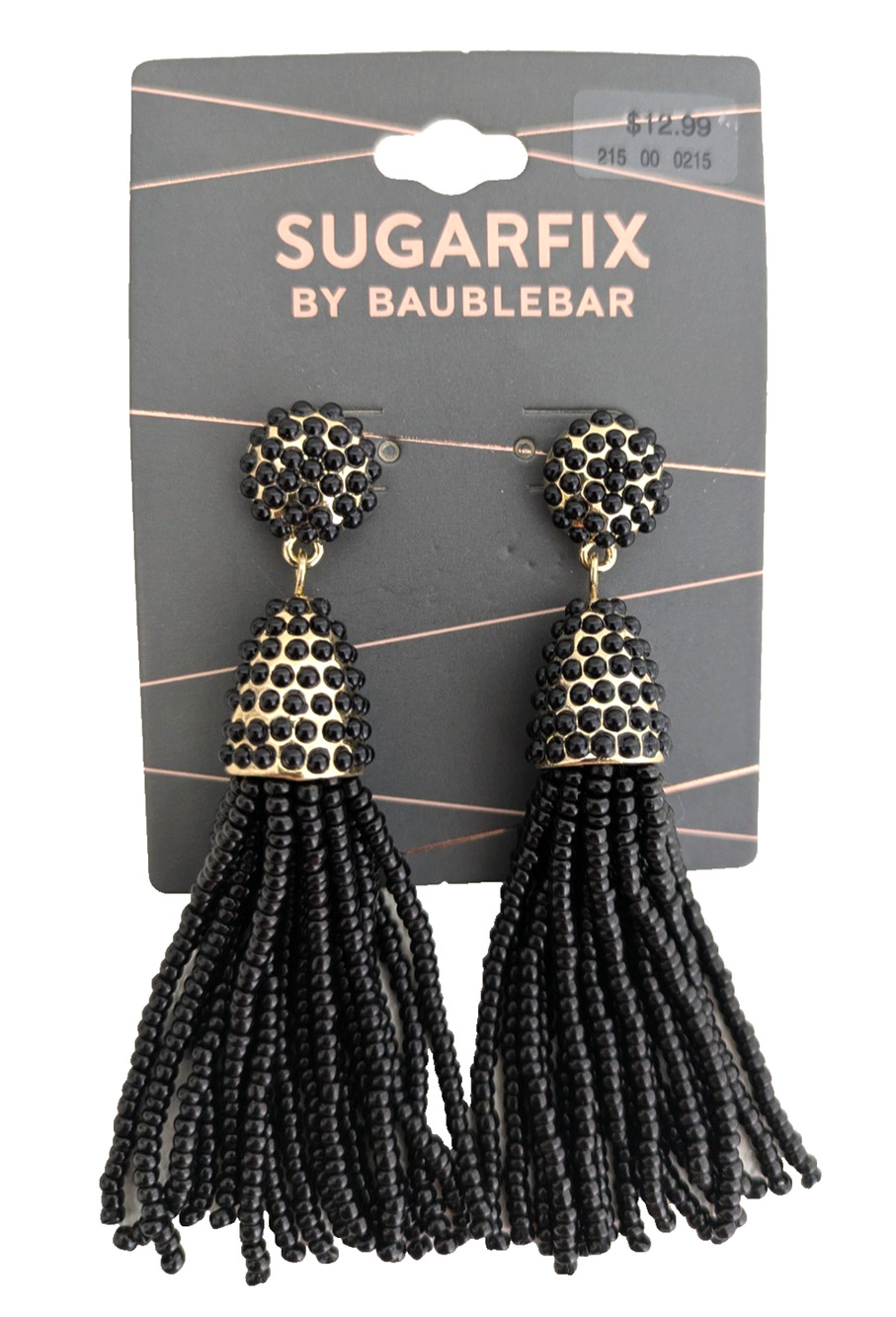 Sugarfix by Baublebar Beaded Tassel Earrings Black 3.25" Dangle